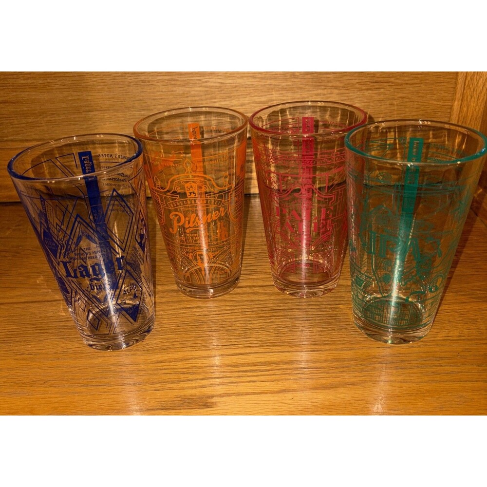 Uncommon Goods Beer History Pint Glasses Set of 4 Pilsner IPA Lager Pale Ale